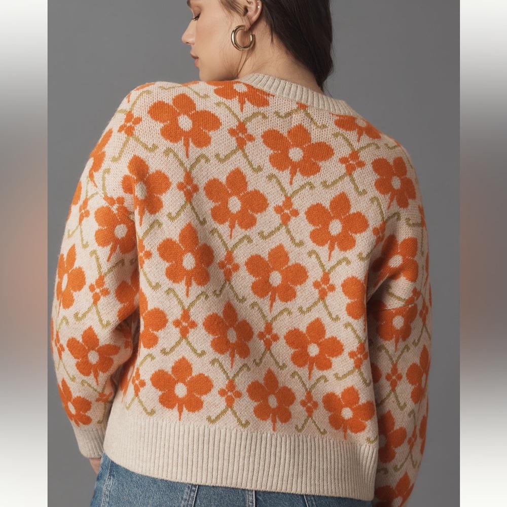 NWT Anthropologie Maeve Intarsia Floral Cardigan Small - Picture 7 of 11